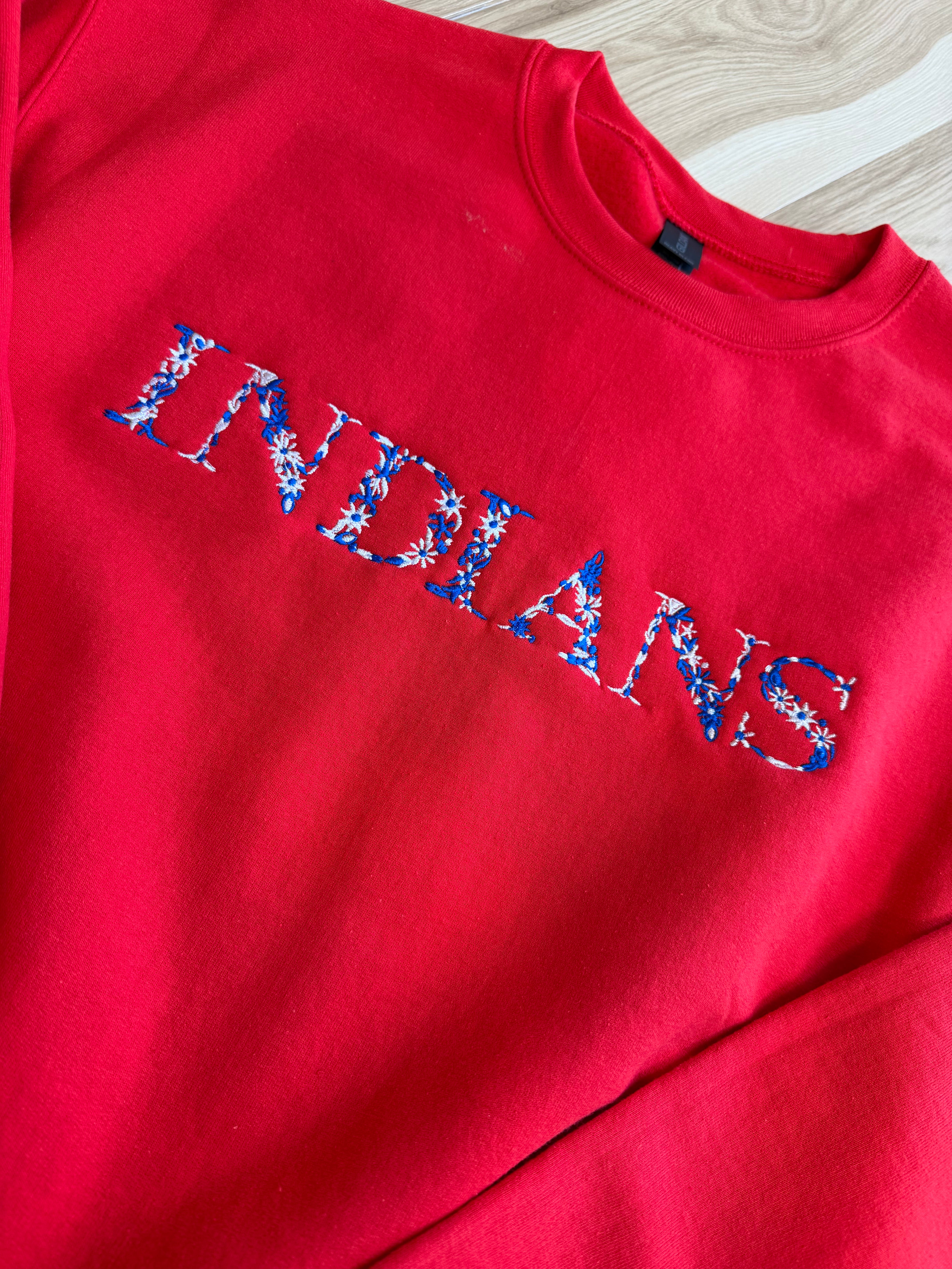 Indians Embroidered Sweatshirt - Red - Lace and Grace Boutique