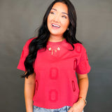 Ohio State Embroidered Logo Cropped Tee - Red