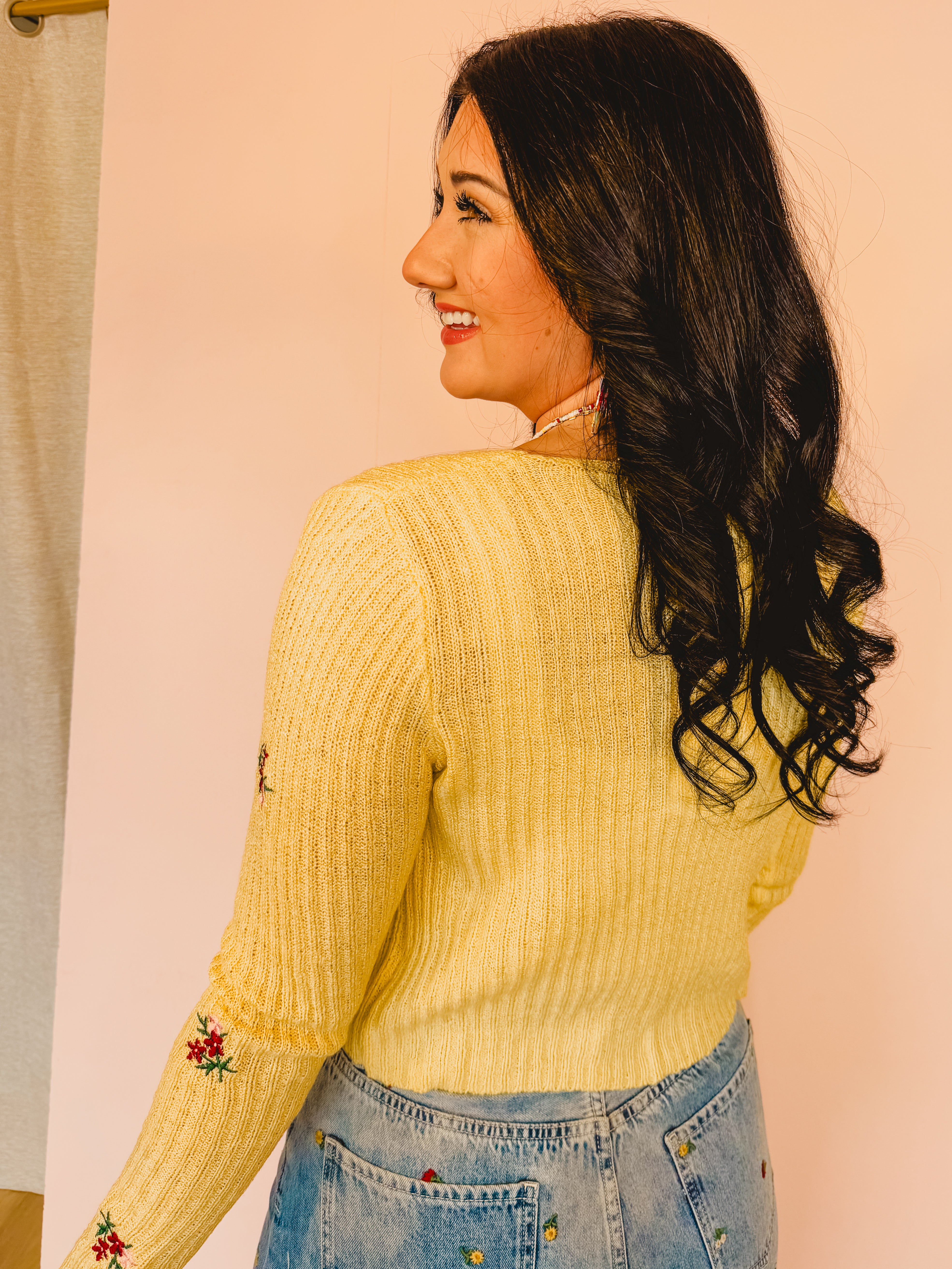 Embroidered Front Tie Cardigan - Butter - Lace and Grace Boutique