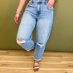 Hidden Distressed Cropped Barrel Jean - Light Wash - Lace and Grace Boutique