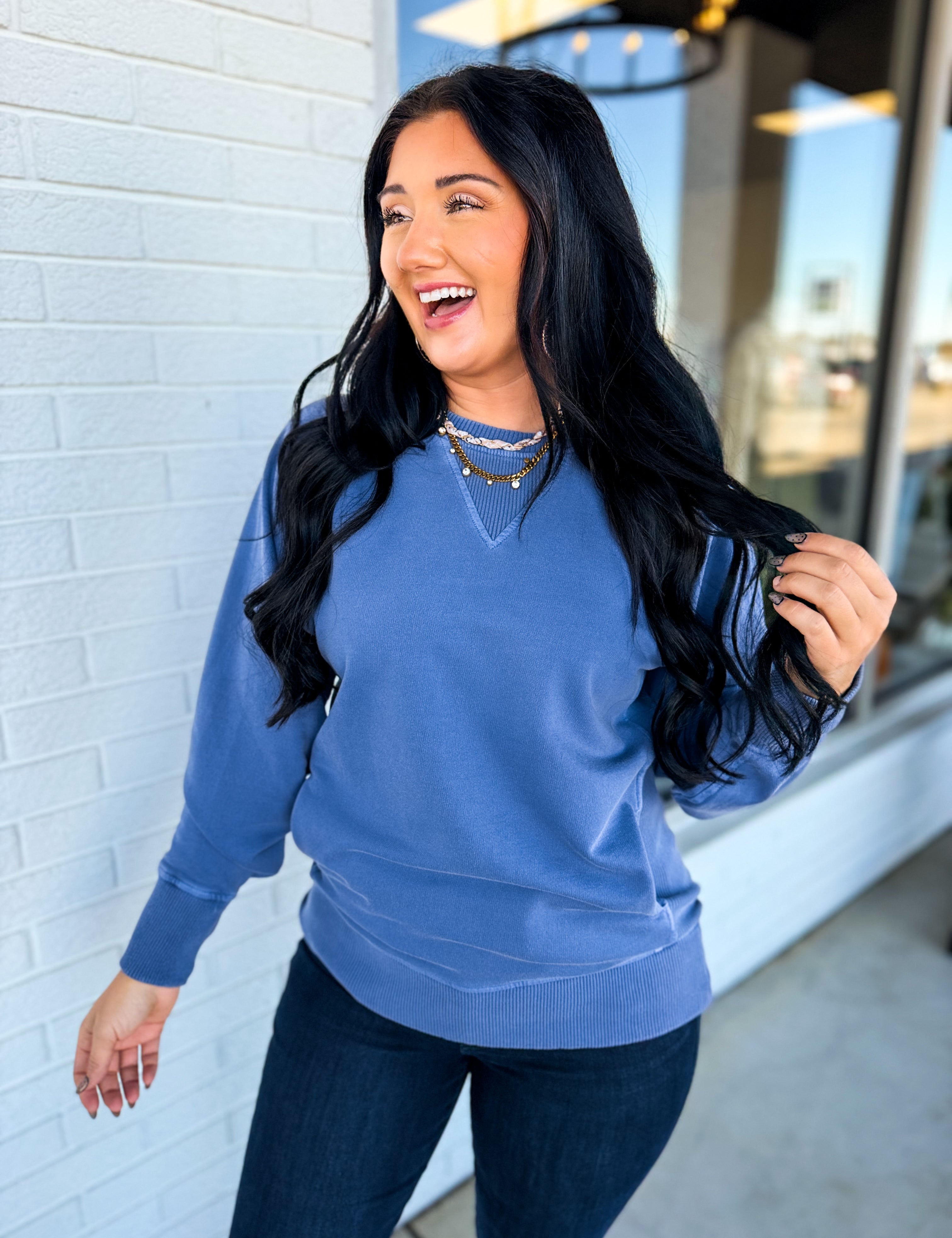 Pigment Dyed French Terry Pullover - Marlin - Lace and Grace Boutique