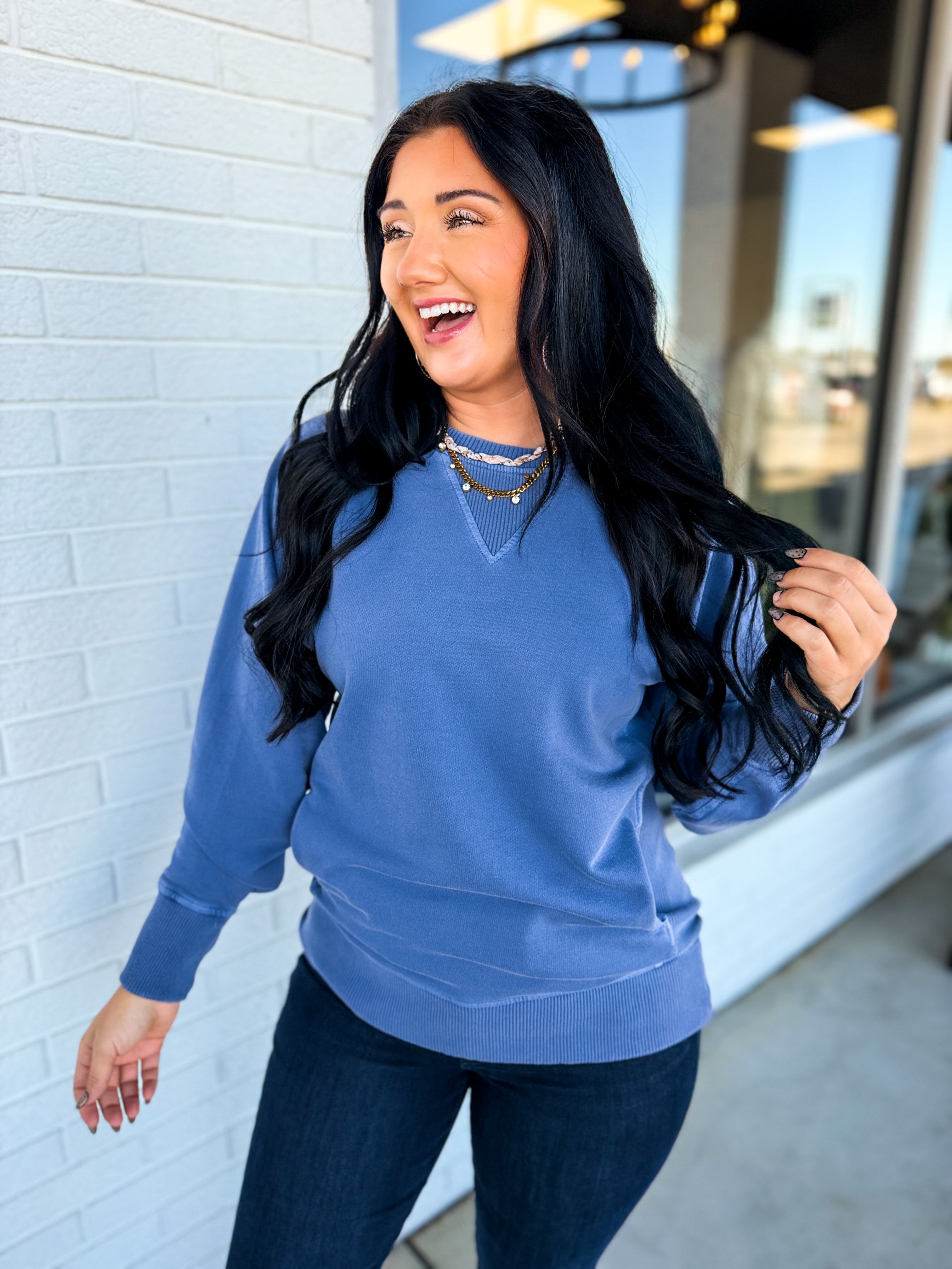 Pigment Dyed French Terry Pullover - Marlin - Lace and Grace Boutique