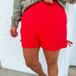 Side Tie Stretch Wide Leg Shorts - Red - Lace and Grace Boutique