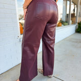 Stretchy Faux Leather Wide Leg Pants - Dark Brown