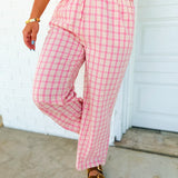 Plaid Side Stripe Detail Drawstring Pants - Pink/Taupe