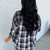 Oversized Button Down Plaid Flannel Top - Black/White
