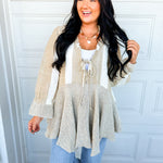 POL Ruffle Detail Mixed Stripe Linen Blouse - Mocha Multi - Lace and Grace Boutique