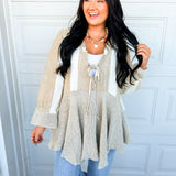 POL Ruffle Detail Mixed Stripe Linen Blouse - Mocha Multi - Lace and Grace Boutique