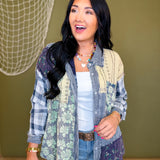 Oli & Hali Washed Patchwork Button Up Top - Navy - Lace and Grace Boutique