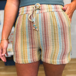 Multicolor Striped Gauze Shorts - Terracotta - Lace and Grace Boutique