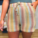 Multicolor Striped Gauze Shorts - Terracotta - Lace and Grace Boutique