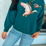 Embroidered Duck Pullover Top - Heritage Green - Lace and Grace Boutique