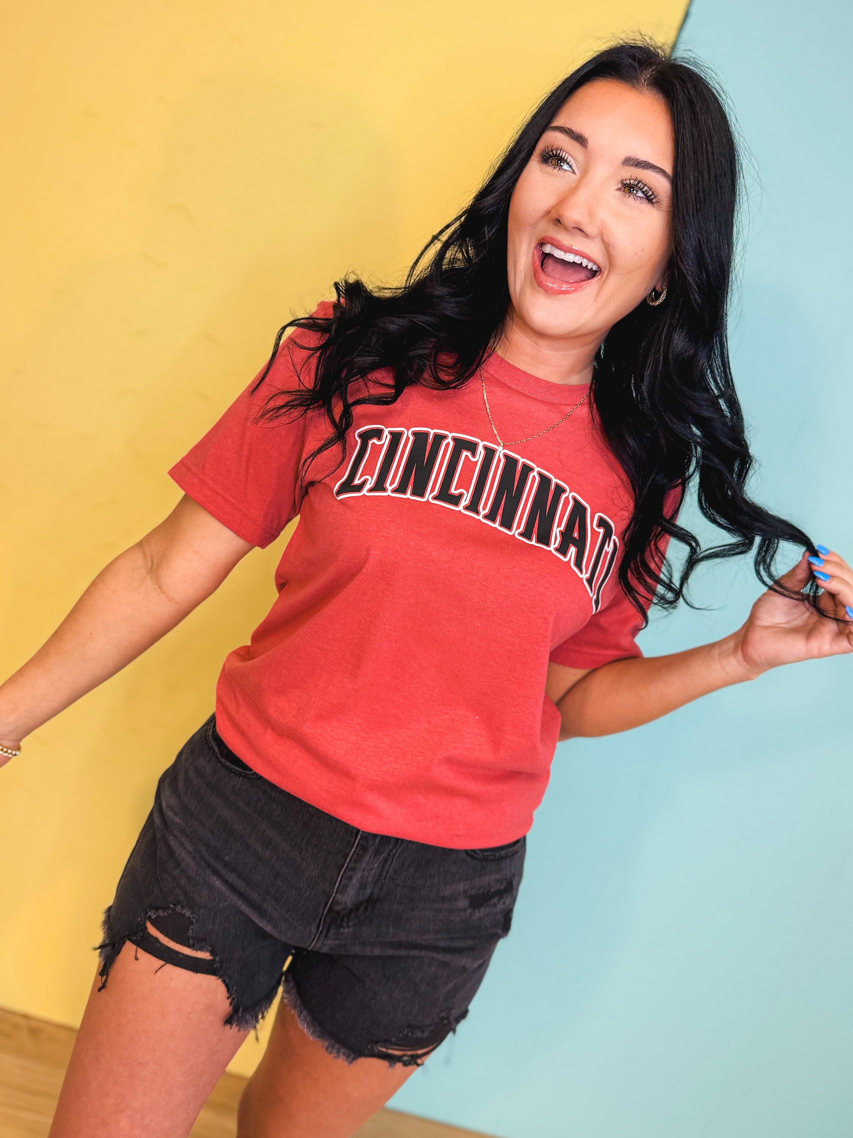 Cincinnati Graphic Tee - Washed Vintage Red - Lace and Grace Boutique