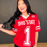 Ohio State Jersey Short Sleeve Sweater Top - Red