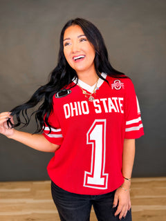 Ohio State Jersey Short Sleeve Sweater Top - Red - Lace and Grace Boutique