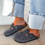 Birkenstock Boston Soft Footbed Suede Leather Clog - Charcoal Tonal FB - Lace and Grace Boutique