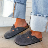 Birkenstock Boston Soft Footbed Suede Leather Clog - Charcoal Tonal FB - Lace and Grace Boutique