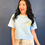 Lemon Embroidery Contrast Neck Tee - Sky - Lace and Grace Boutique