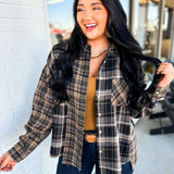 Plaid Patchwork Button Up Flannel Top - Gray