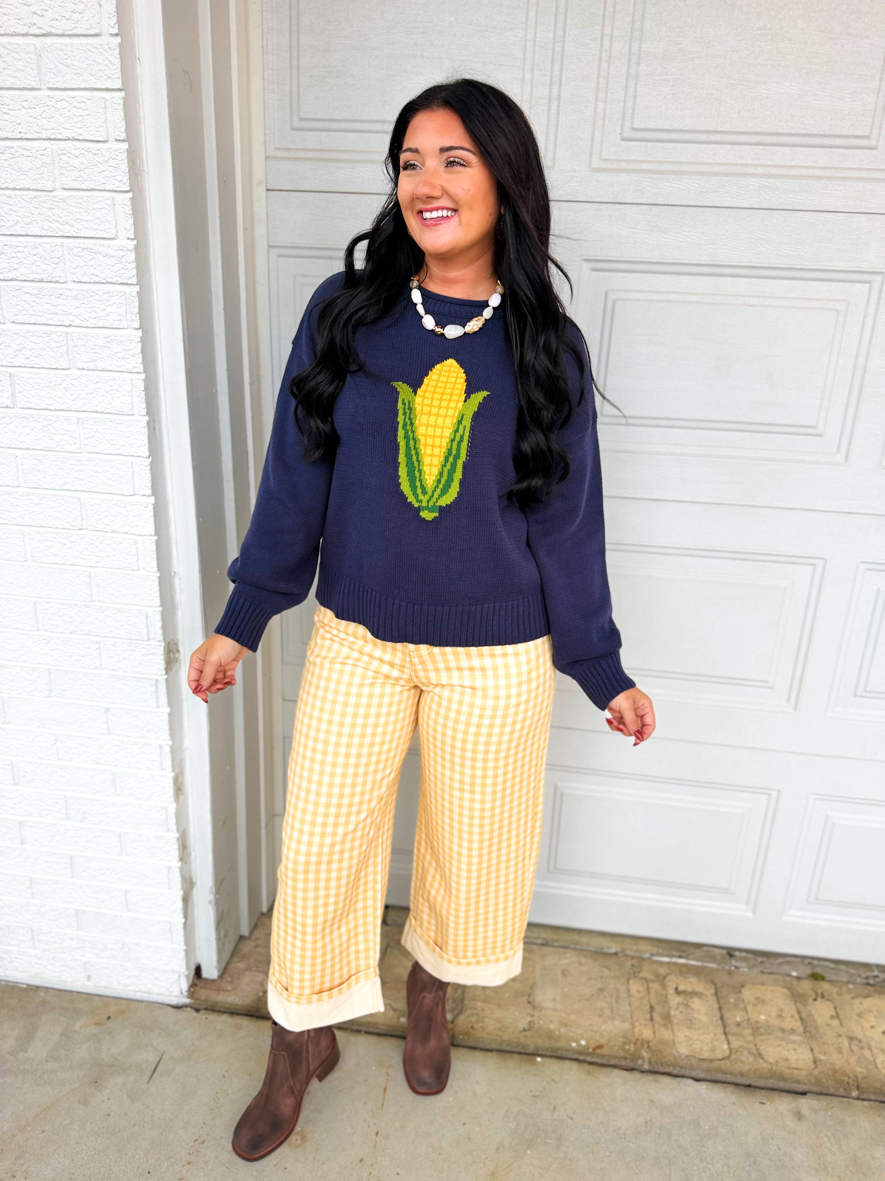 Gingham Printed Rolled Up Barrel Pants - Light Yellow - Lace and Grace Boutique