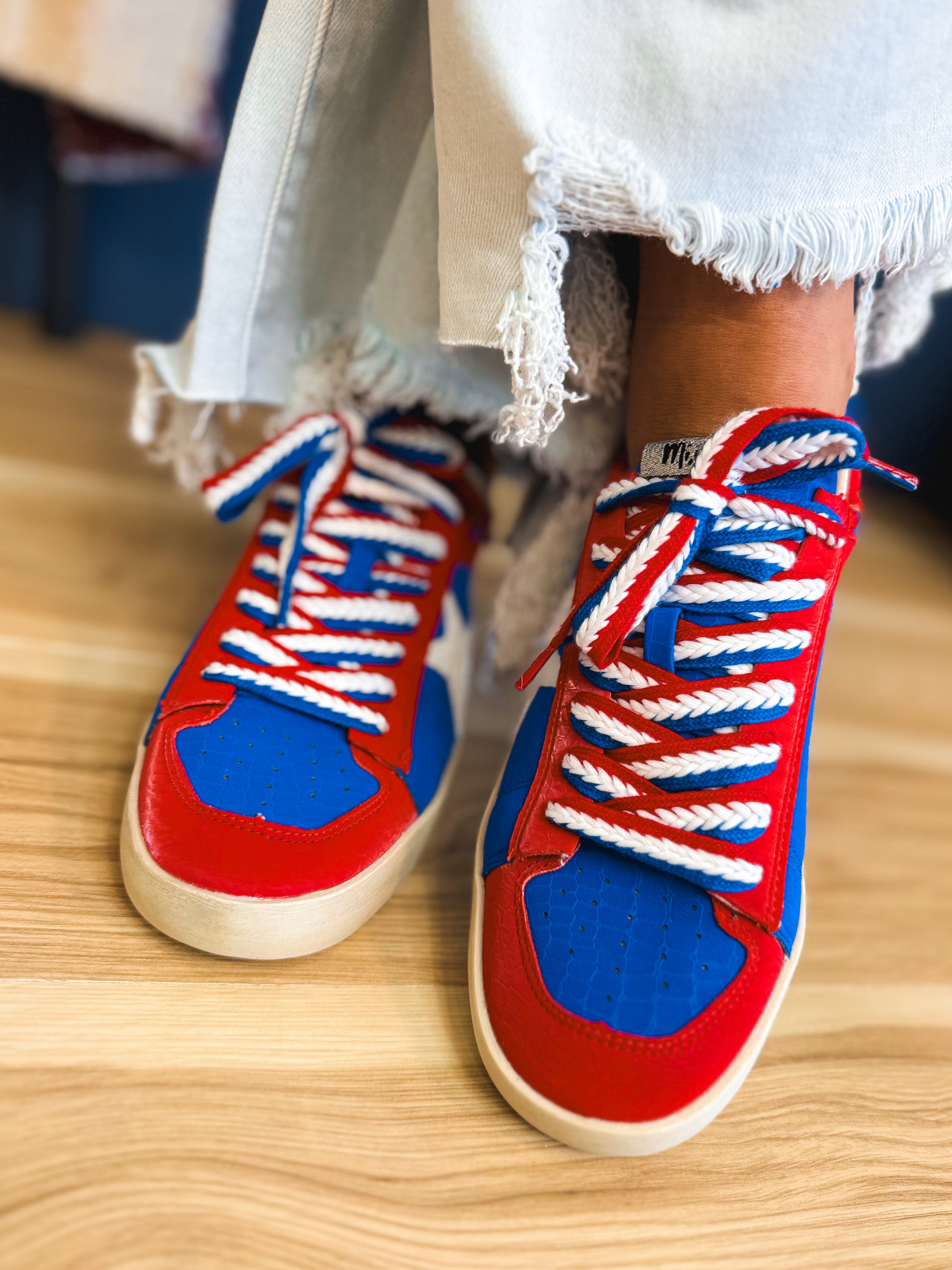 The Candace Sneaker - Blue/Red - Lace and Grace Boutique