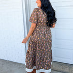 Floral Print & Contrast Border Tiered Maxi Dress - Cedarwood - Lace and Grace Boutique