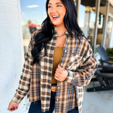Oversized Mixed Plaid Button Down Flannel Shirt - Oat - Lace and Grace Boutique