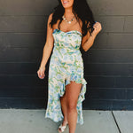Strapless Asymmetric Ruffle Hem Maxi Dress - Delicate Blues - Lace and Grace Boutique