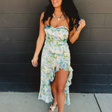 Strapless Asymmetric Ruffle Hem Maxi Dress - Delicate Blues - Lace and Grace Boutique