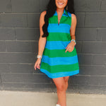 Striped Collared Shift Mini Dress - Blue Garden - Lace and Grace Boutique