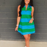 Striped Collared Shift Mini Dress - Blue Garden - Lace and Grace Boutique
