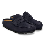 Pair of midnight navy Naples clogs shown together