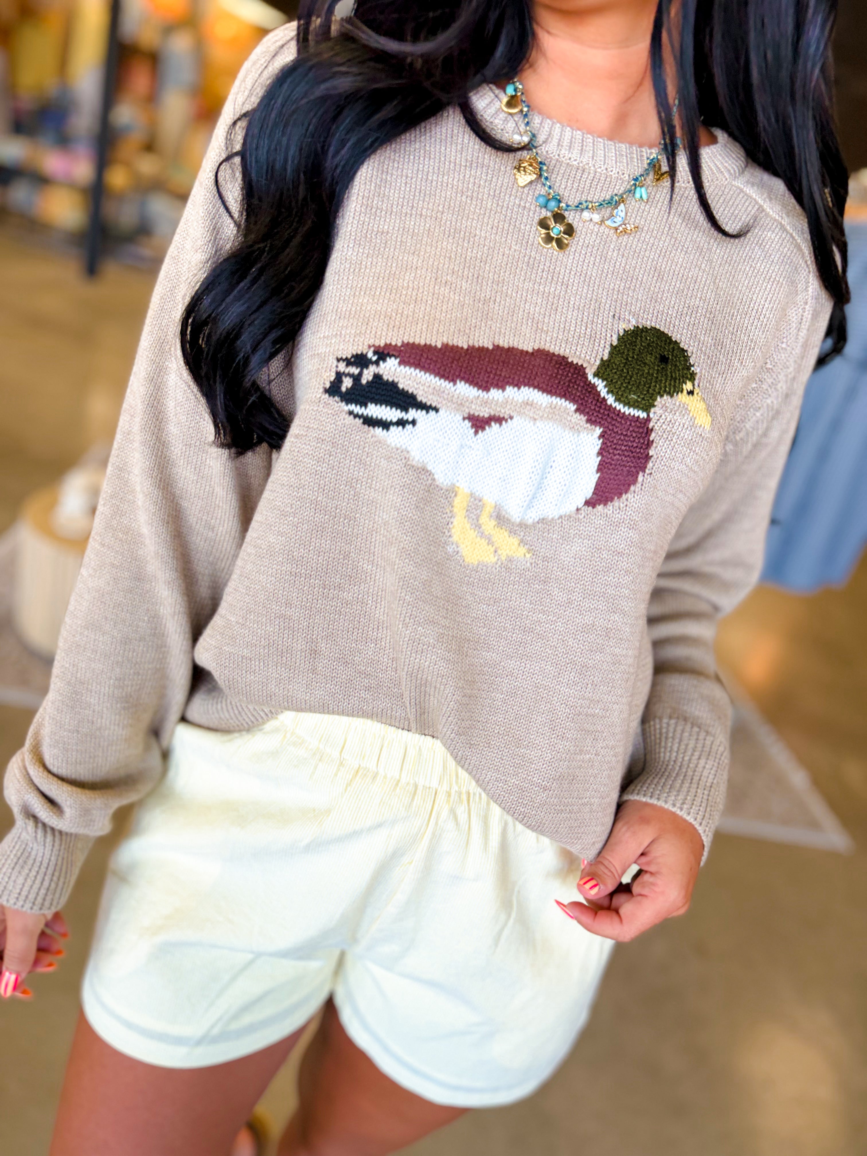 Mallard Duck Knit Sweater - Dark Flax - Lace and Grace Boutique