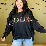 Spooky Plaid Letter Oversized Sweatshirt - Black