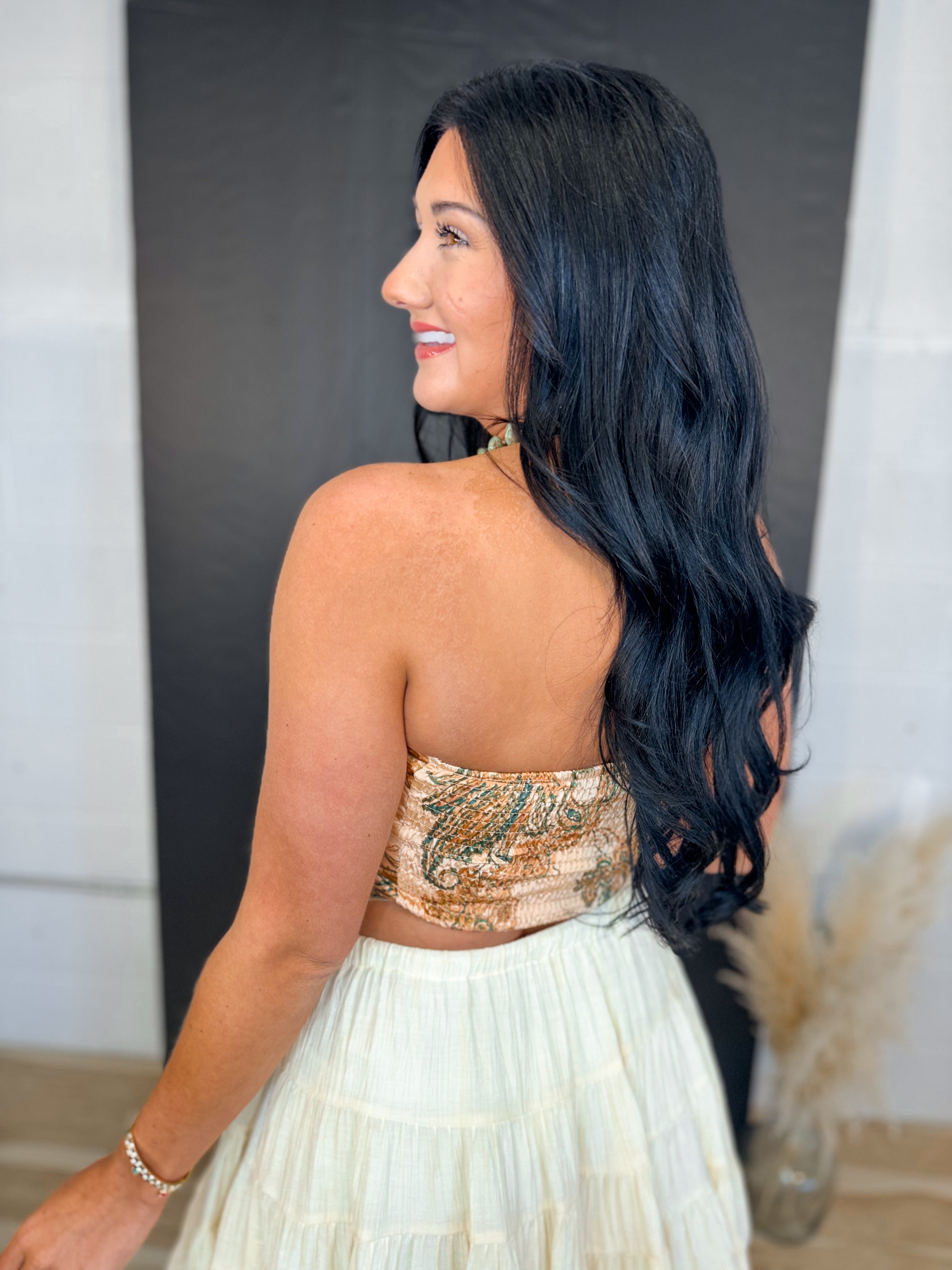 Paisley Satin Bandana Tube Top - Peach - Lace and Grace Boutique