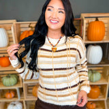 Brushed Plaid Knit Crewneck Sweater - Cream Multi