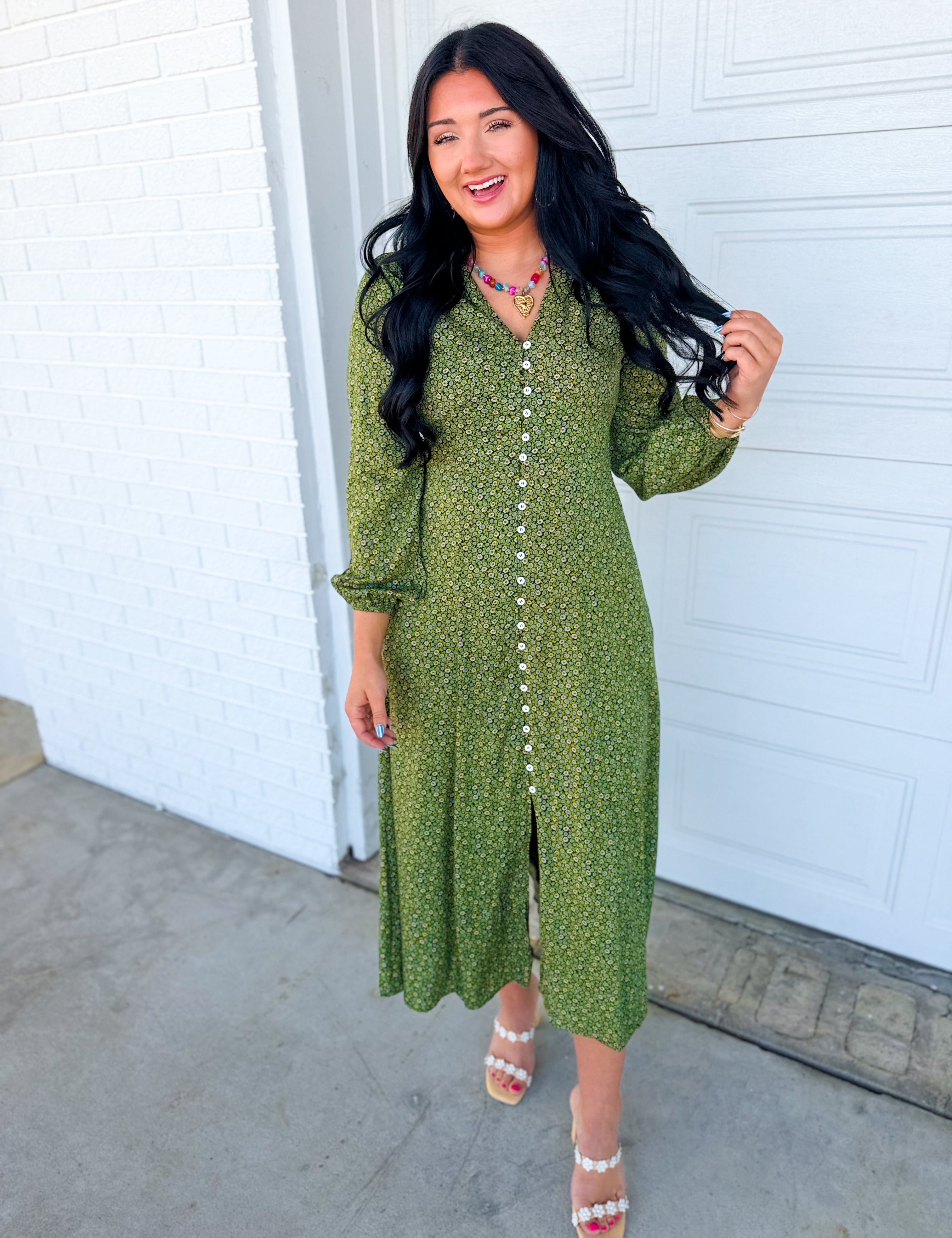 Floral Print Button Front Maxi Dress - Midnight Fern