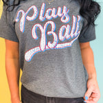 Play Ball Baseball Graphic Tee - Heather Charcoal - Lace and Grace Boutique