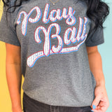 Play Ball Baseball Graphic Tee - Heather Charcoal - Lace and Grace Boutique