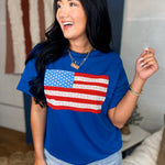 American Flag Patch T-Shirt - Blue - Lace and Grace Boutique