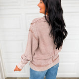 Acid Wash Ribbed Pullover Top - Cocoa