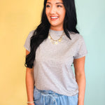 Raw Edge Short Sleeve Knit Top - Heather Grey - Lace and Grace Boutique