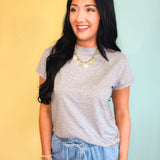Raw Edge Short Sleeve Knit Top - Heather Grey - Lace and Grace Boutique