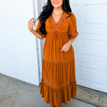 Lace Trim Front Tie Tiered Maxi Dress - Camel - Lace and Grace Boutique
