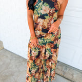 Floral Mesh Strapless Asymmetrical Maxi Dress - Black - Lace and Grace Boutique