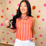 Striped Cotton Tank Top - Punch/Coral