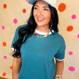 Contrast Trim Striped Relaxed Crop Tee - T. Grey/Blue