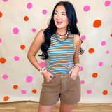 Striped Knit Tank Top - Teal/Peach