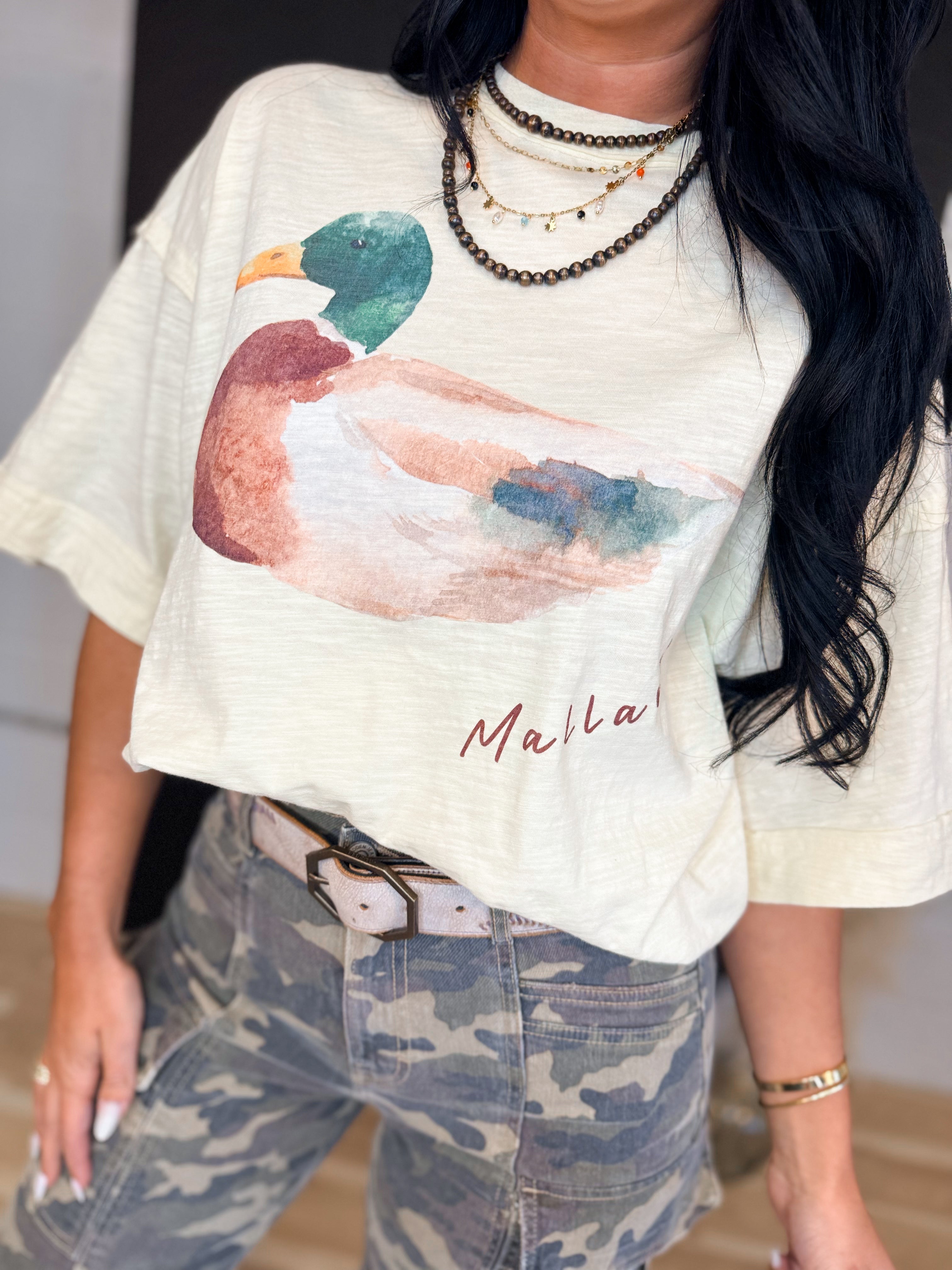 Mallard Duck Oversized T-Shirt - Cream - Lace and Grace Boutique