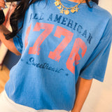 All American 1776 Mineral Graphic Tee - Dusty Blue - Lace and Grace Boutique